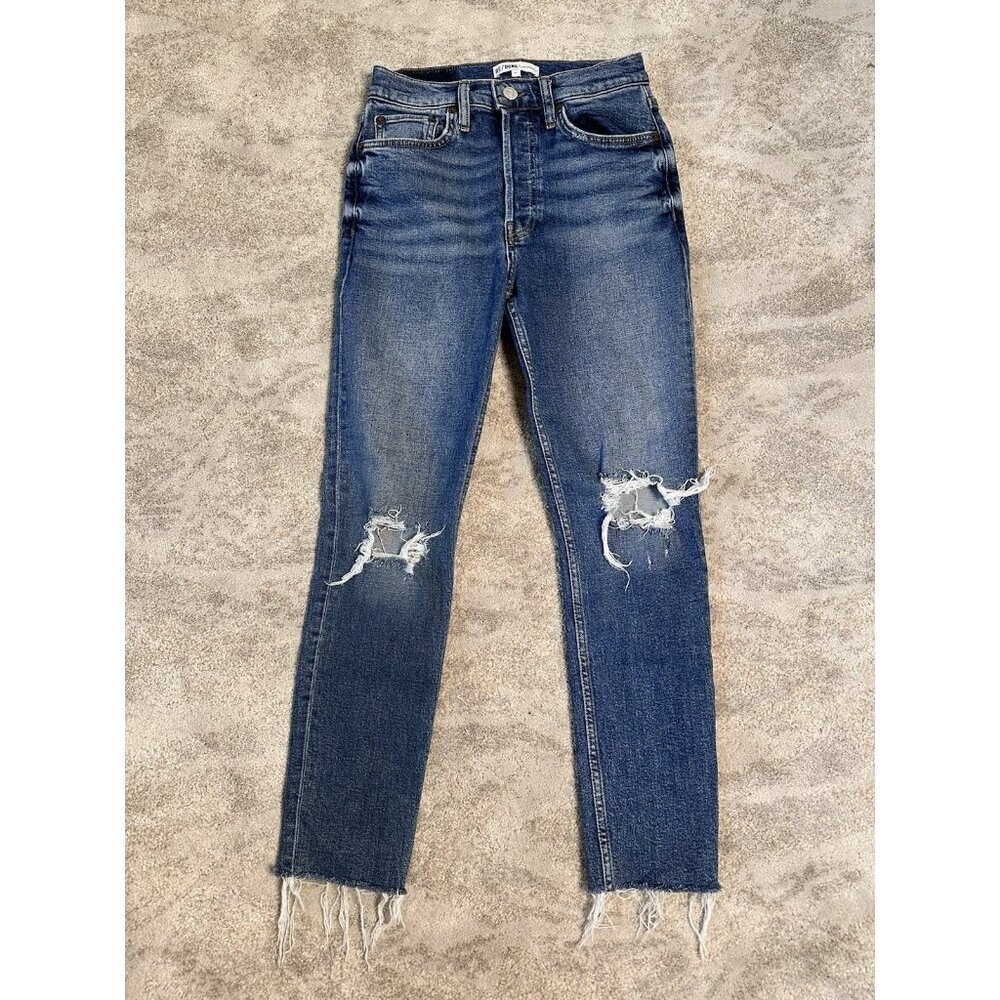 RE/DONE‎ 90s High Rise Ankle Crop Denim Blue Stretch Jeans Buttons Fly Womens 27
